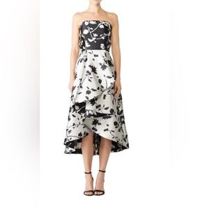 Shoshanna Off Shoulder Floral Draped High Low Dress
